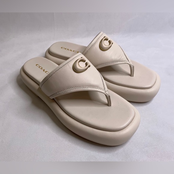 Coach Sylvie platform leather sandal chalk CI232 classic signature C large logo - Picture 2 of 5